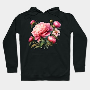 botanic watercolors, pink flowers peony flowers Hoodie